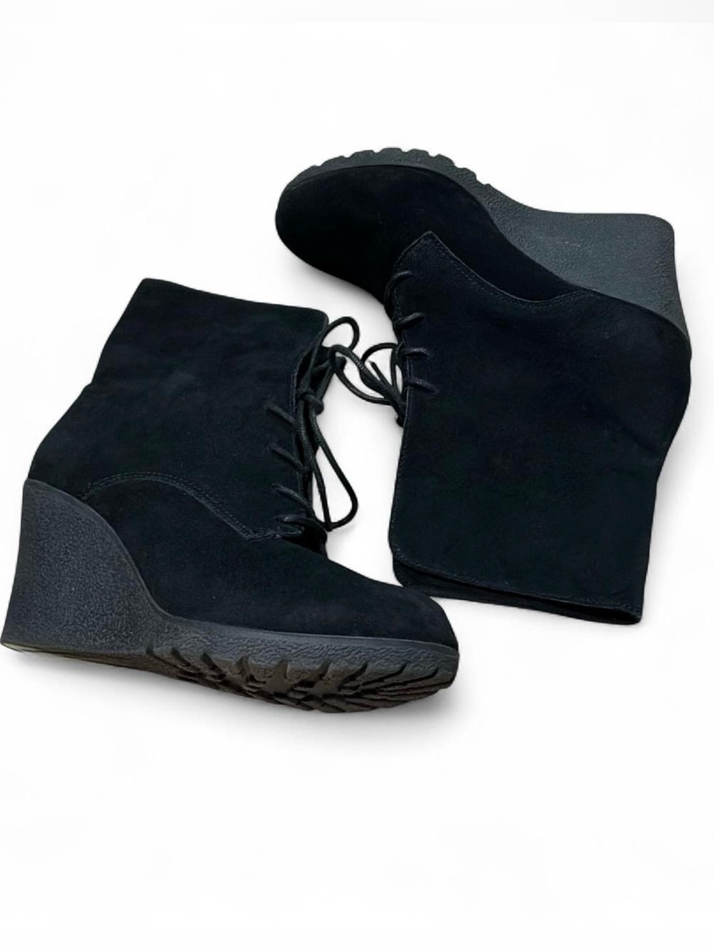 MIA Black Lace-Up Wedge Ankle Boots